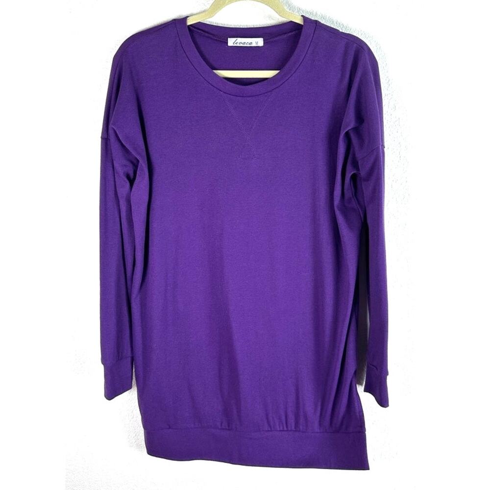 Levaca Womens Medium Purple Tunic Top Long Sleeve Split Side Casual Stretch
